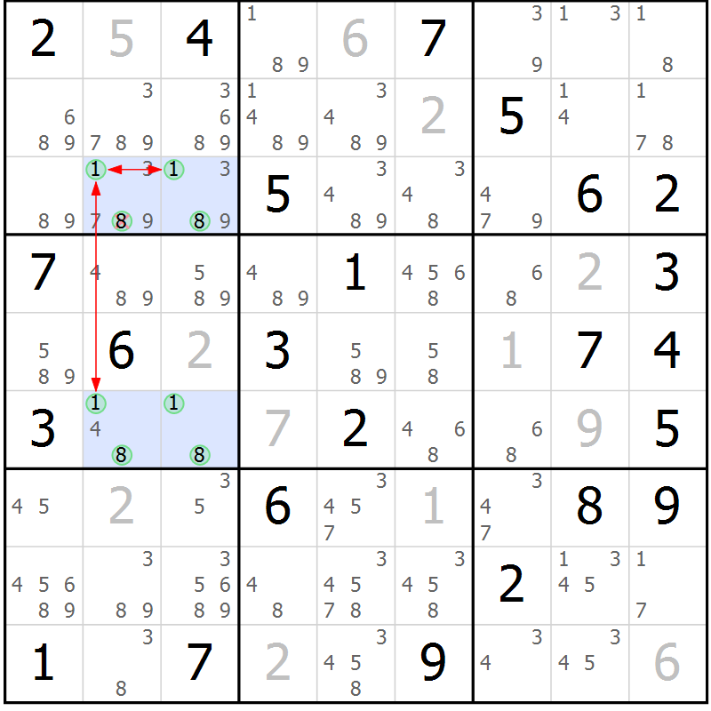 Position des candidats pour la solution de la Gr 45 page 48 du magazine de sudoku Suprême n° 029