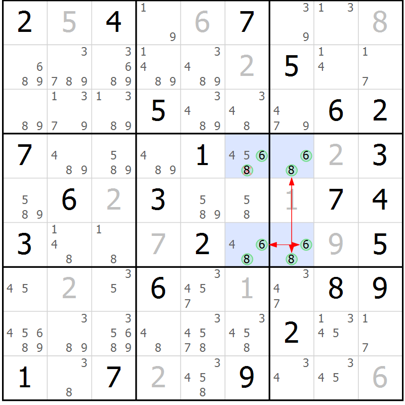 Position des candidats pour la solution de la Gr 45 page 48 du magazine de sudoku Suprême n° 029