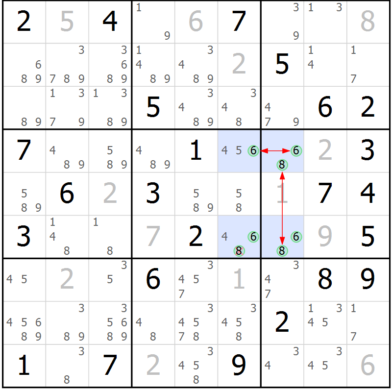 Position des candidats pour la solution de la Gr 45 page 48 du magazine de sudoku Suprême n° 029
