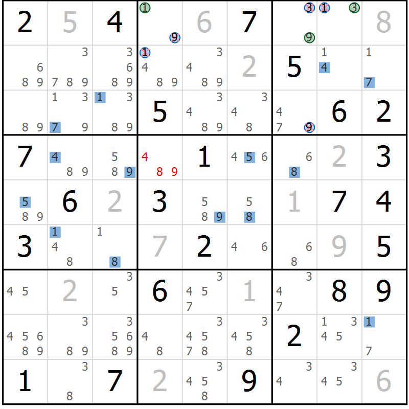 Position des candidats pour la solution de la Gr 45 page 48 du magazine de sudoku Suprême n° 029