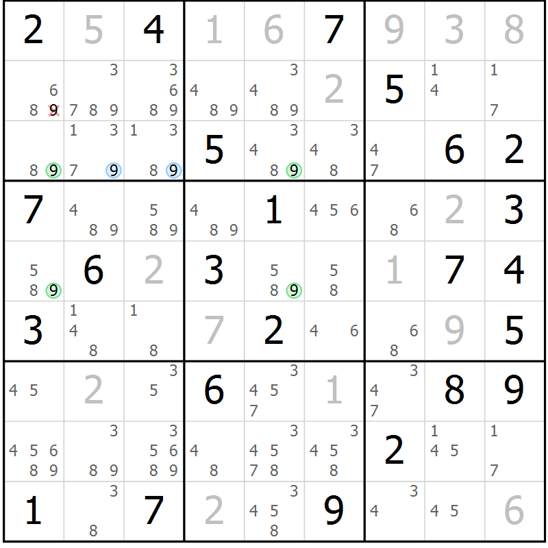 Position des candidats pour la solution de la Gr 45 page 48 du magazine de sudoku Suprême n° 029