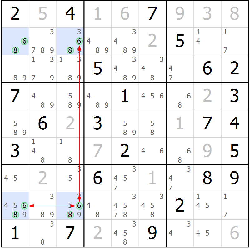Position des candidats pour la solution de la Gr 45 page 48 du magazine de sudoku Suprême n° 029