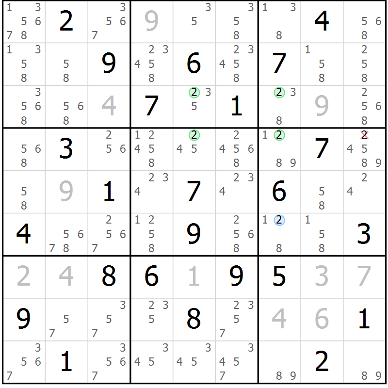 Position des candidats pour la solution de la Gr 46 page 49 du magazine de sudoku Suprême n° 029