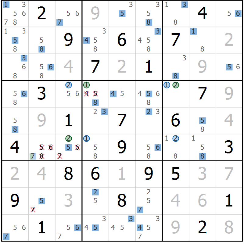 Position des candidats pour la solution de la Gr 46 page 49 du magazine de sudoku Suprême n° 029