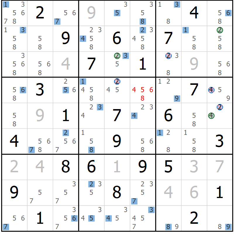 Position des candidats pour la solution de la Gr 46 page 49 du magazine de sudoku Suprême n° 029
