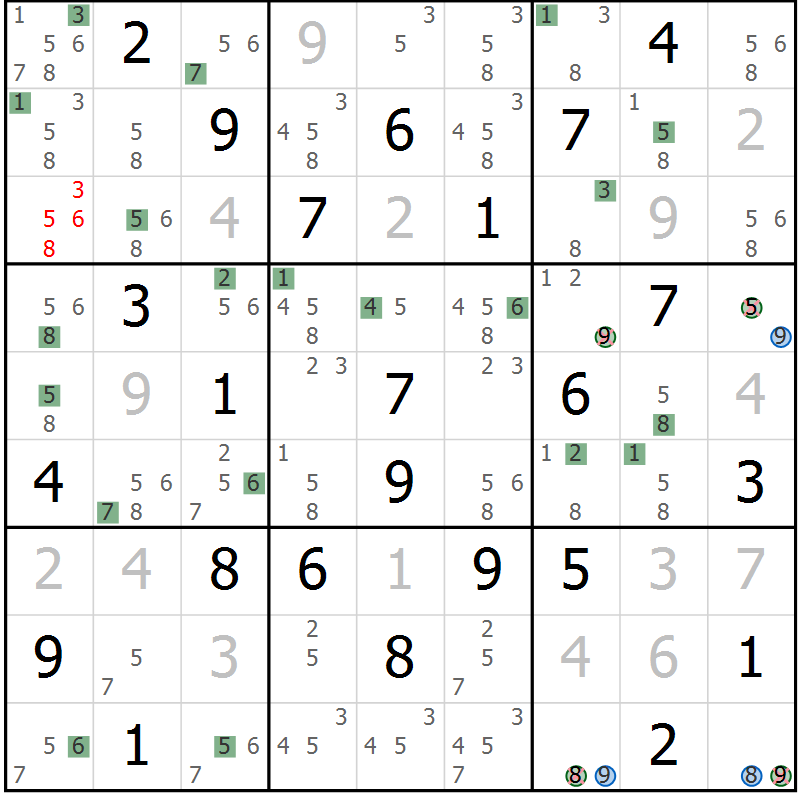 Position des candidats pour la solution de la Gr 46 page 49 du magazine de sudoku Suprême n° 029