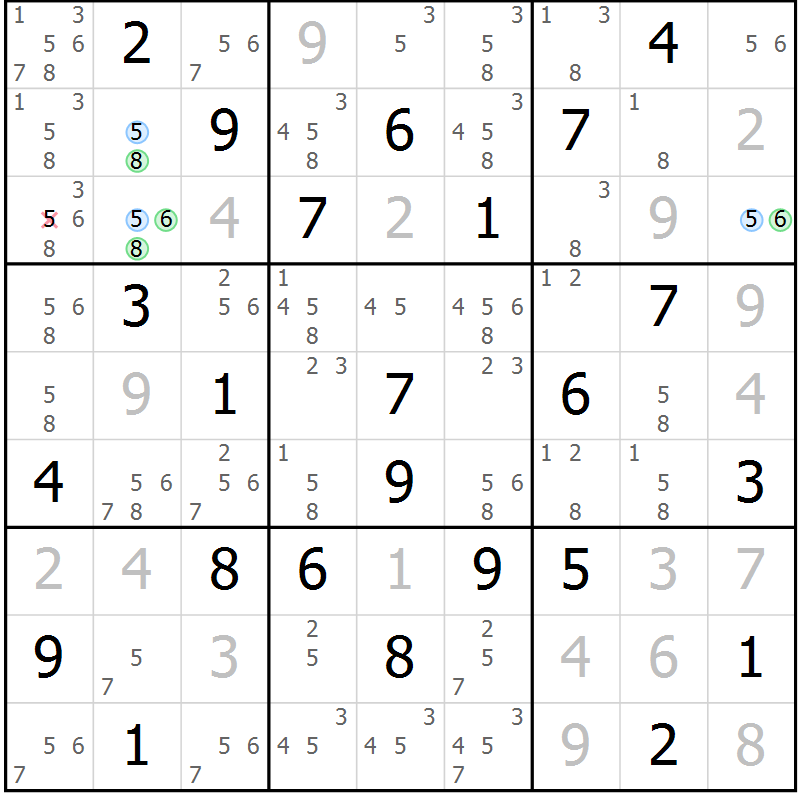 Position des candidats pour la solution de la Gr 46 page 49 du magazine de sudoku Suprême n° 029