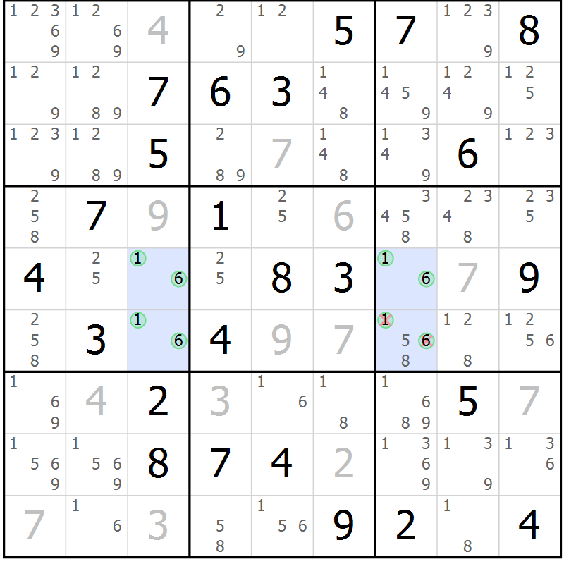 Position des candidats pour la solution de la Gr 47 page 50 du magazine de sudoku Suprême n° 029