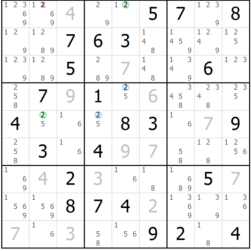 Position des candidats pour la solution de la Gr 47 page 50 du magazine de sudoku Suprême n° 029
