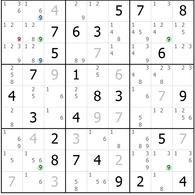 Position des candidats pour la solution de la Gr 47 page 50 du magazine de sudoku Suprême n° 029