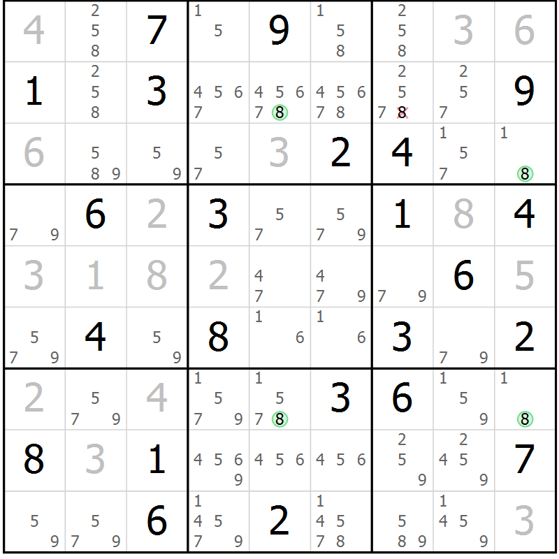 Position des candidats pour la solution de la Gr 48 page 51 du magazine de sudoku Suprême n° 029