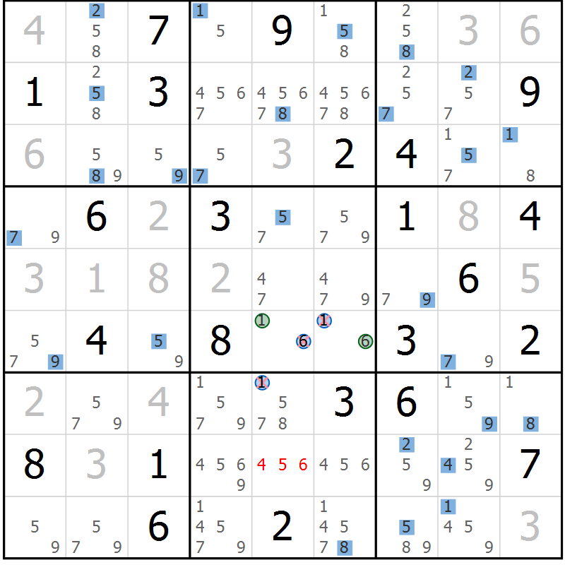 Position des candidats pour la solution de la Gr 48 page 51 du magazine de sudoku Suprême n° 029