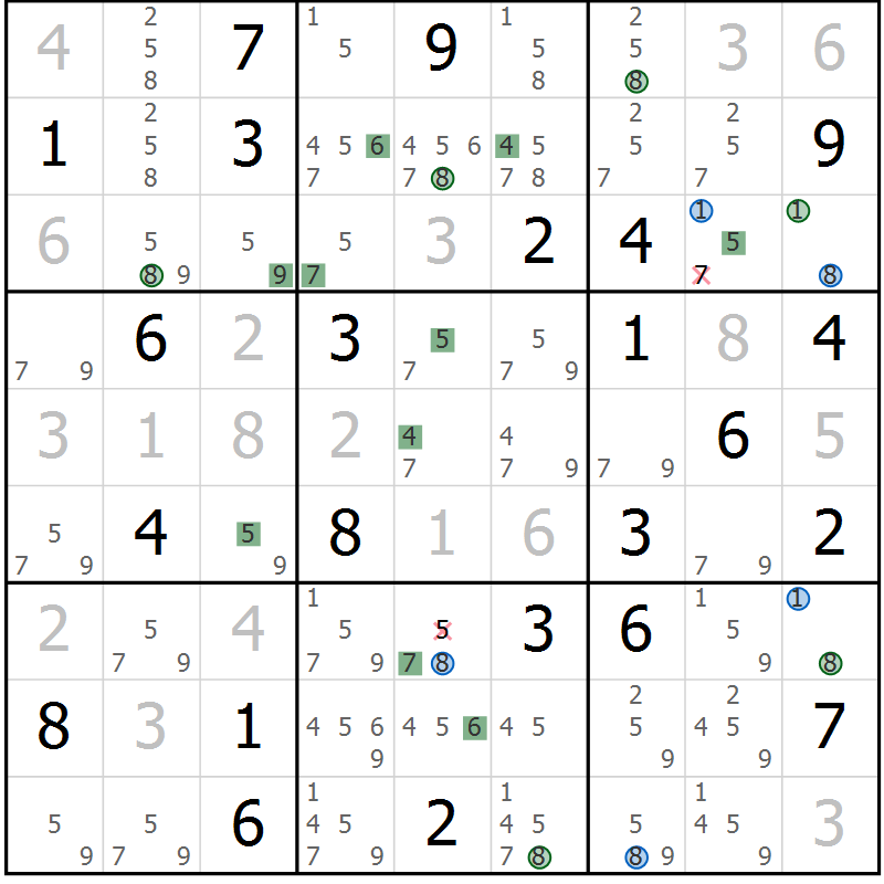 Position des candidats pour la solution de la Gr 48 page 51 du magazine de sudoku Suprême n° 029