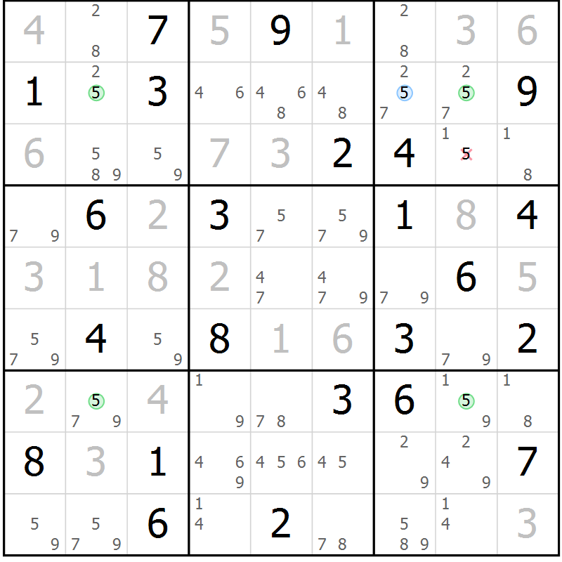 Position des candidats pour la solution de la Gr 48 page 51 du magazine de sudoku Suprême n° 029