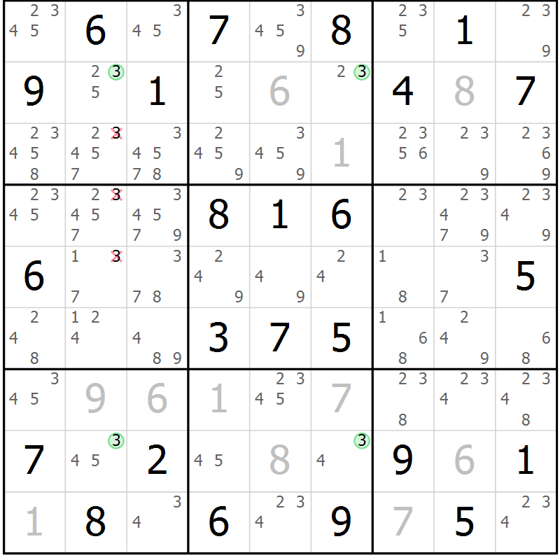 Position des candidats pour la solution de la Gr 49 page 52 du magazine de sudoku Suprême n° 029