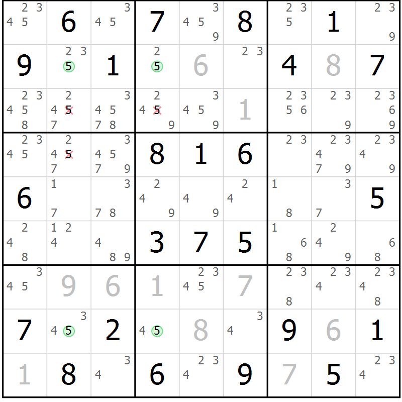Position des candidats pour la solution de la Gr 49 page 52 du magazine de sudoku Suprême n° 029