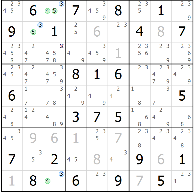 Position des candidats pour la solution de la Gr 49 page 52 du magazine de sudoku Suprême n° 029