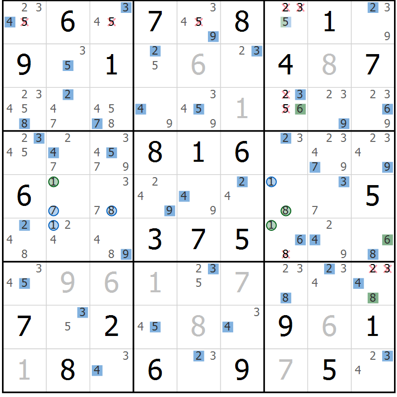 Position des candidats pour la solution de la Gr 49 page 52 du magazine de sudoku Suprême n° 029
