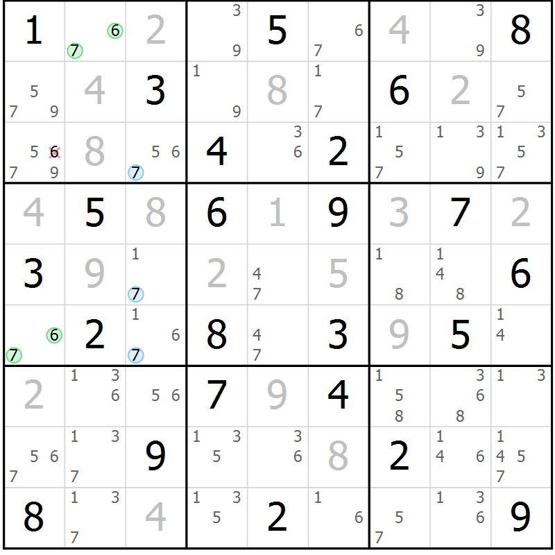 Position des candidats pour la solution de la Gr 50 page 53 du magazine de sudoku Suprême n° 029