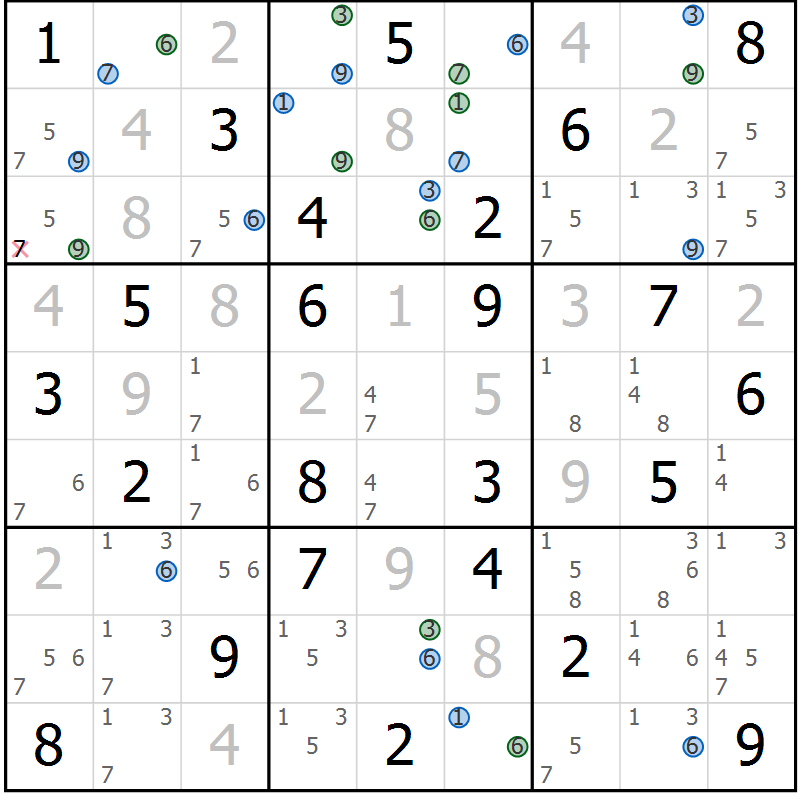 Position des candidats pour la solution de la Gr 50 page 53 du magazine de sudoku Suprême n° 029