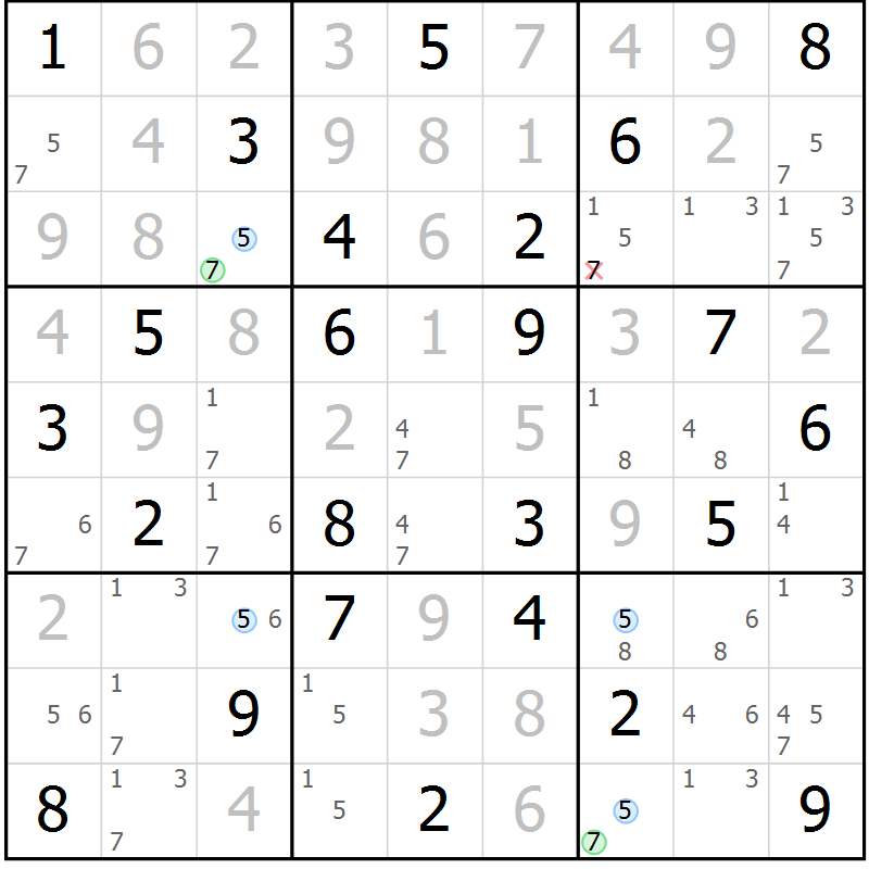 Position des candidats pour la solution de la Gr 50 page 53 du magazine de sudoku Suprême n° 029