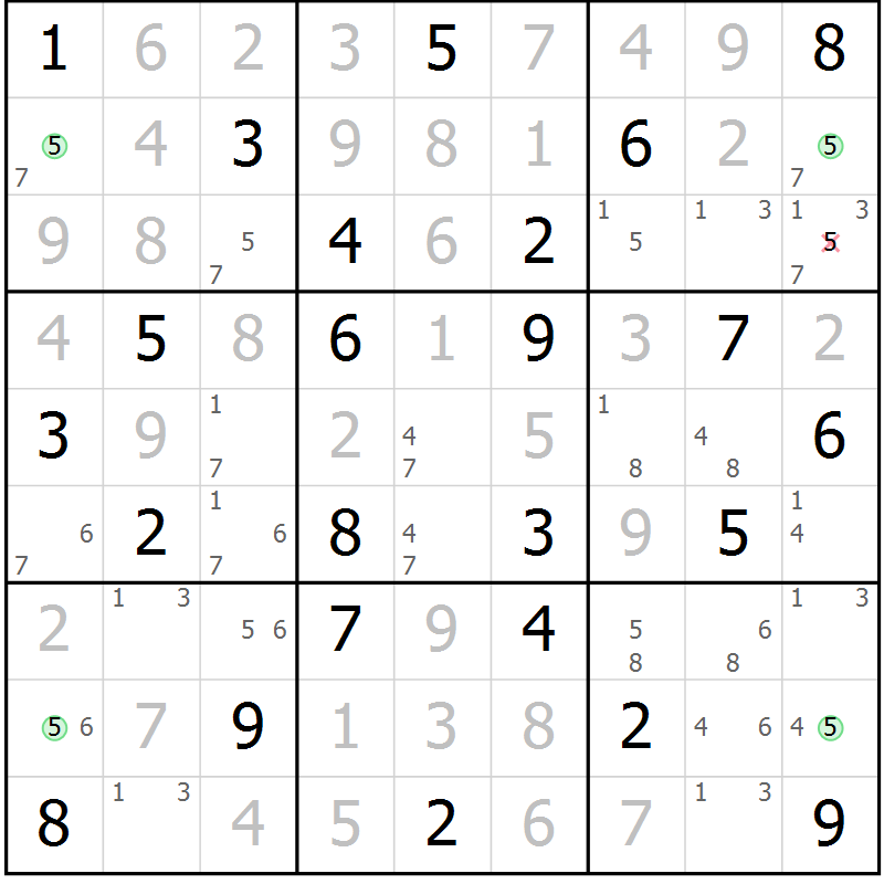 Position des candidats pour la solution de la Gr 50 page 53 du magazine de sudoku Suprême n° 029