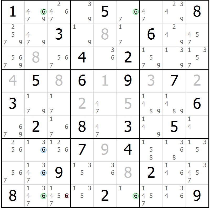 Position des candidats pour la solution de la Gr 50 page 53 du magazine de sudoku Suprême n° 029