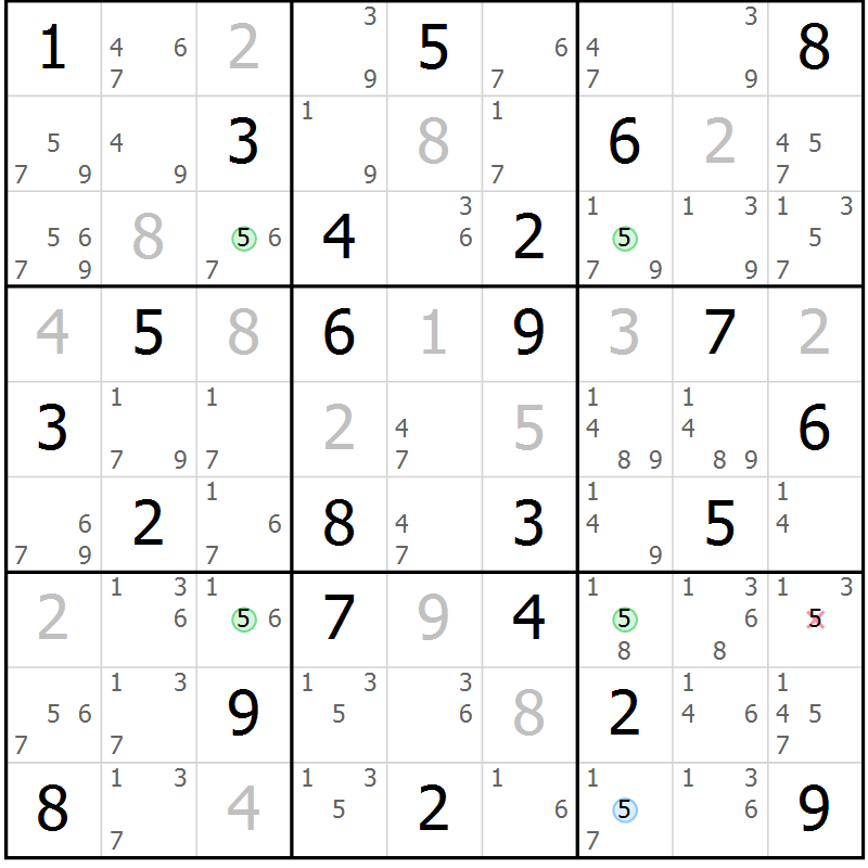 Position des candidats pour la solution de la Gr 50 page 53 du magazine de sudoku Suprême n° 029