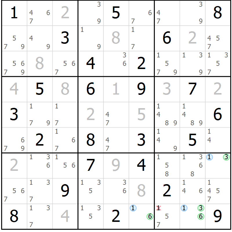 Position des candidats pour la solution de la Gr 50 page 53 du magazine de sudoku Suprême n° 029