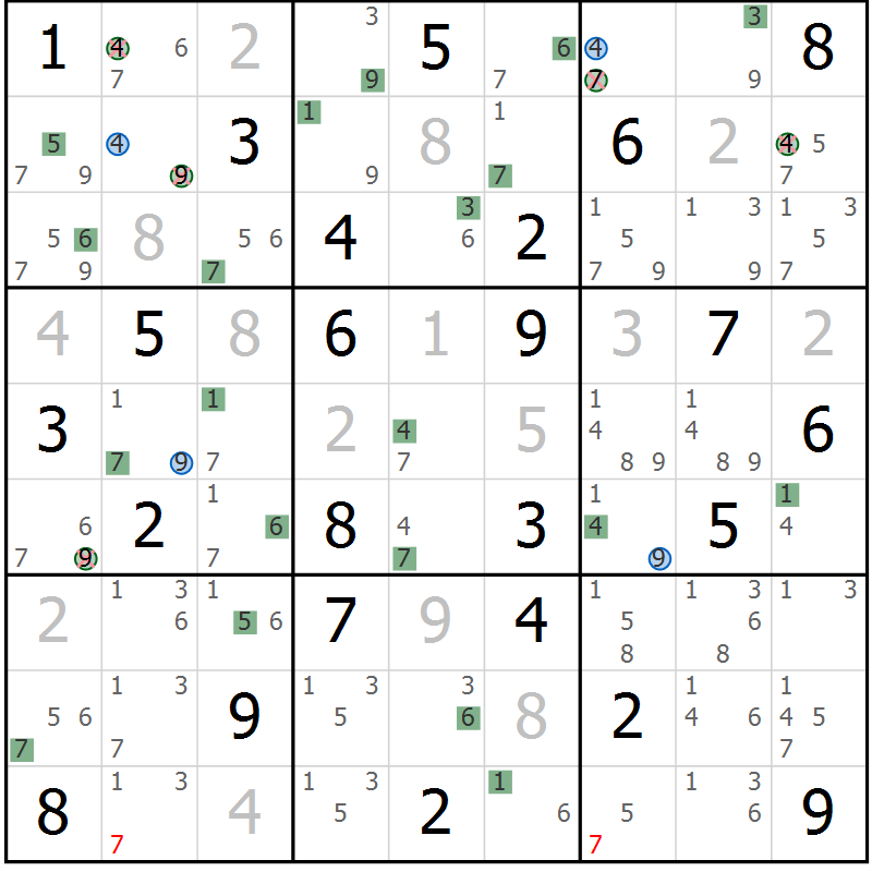 Position des candidats pour la solution de la Gr 50 page 53 du magazine de sudoku Suprême n° 029