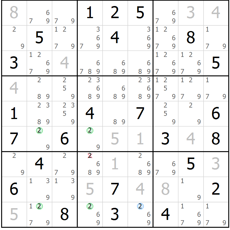 Position des candidats pour la solution de la Gr 51 page 54 du magazine de sudoku Suprême n° 029