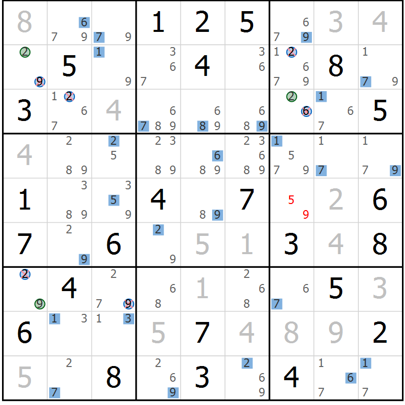 Position des candidats pour la solution de la Gr 51 page 54 du magazine de sudoku Suprême n° 029