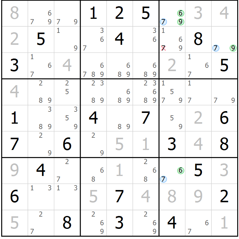 Position des candidats pour la solution de la Gr 51 page 54 du magazine de sudoku Suprême n° 029