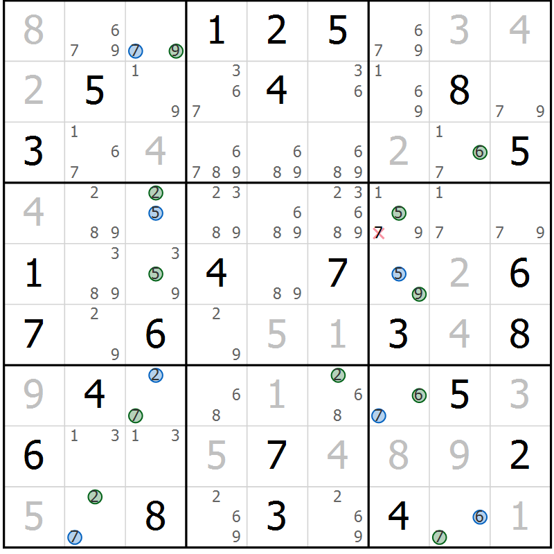 Position des candidats pour la solution de la Gr 51 page 54 du magazine de sudoku Suprême n° 029