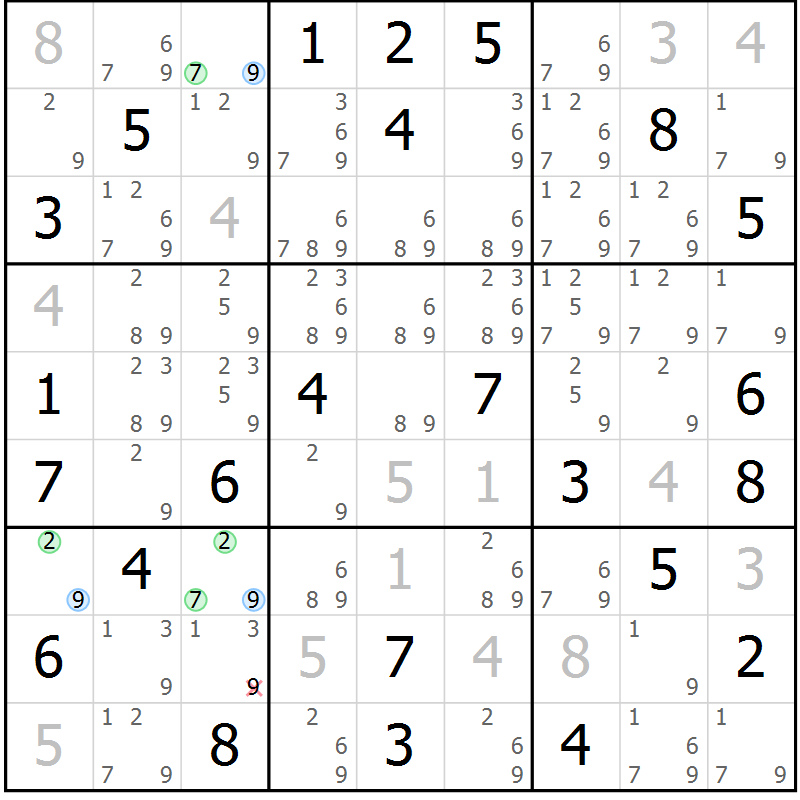 Position des candidats pour la solution de la Gr 51 page 54 du magazine de sudoku Suprême n° 029