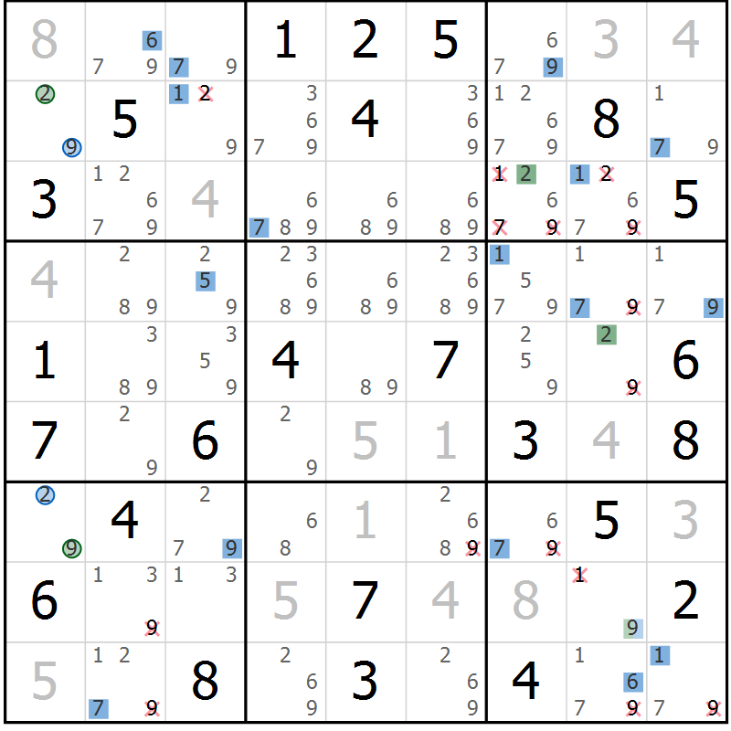 Position des candidats pour la solution de la Gr 51 page 54 du magazine de sudoku Suprême n° 029
