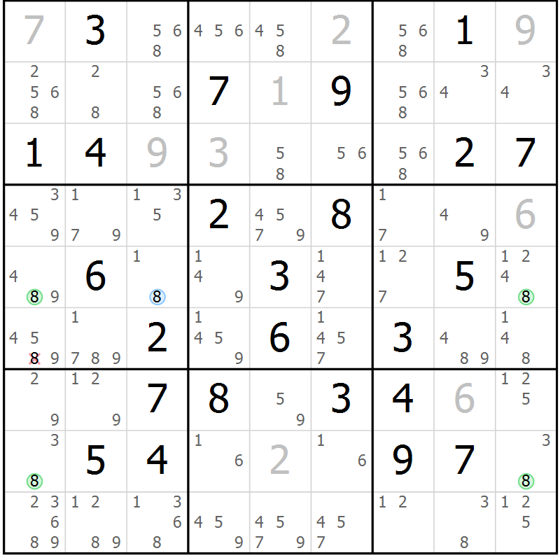 Position des candidats pour la solution de la Gr 52 page 55 du magazine de sudoku Suprême n° 029