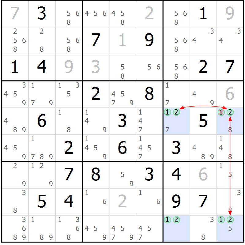 Position des candidats pour la solution de la Gr 52 page 55 du magazine de sudoku Suprême n° 029