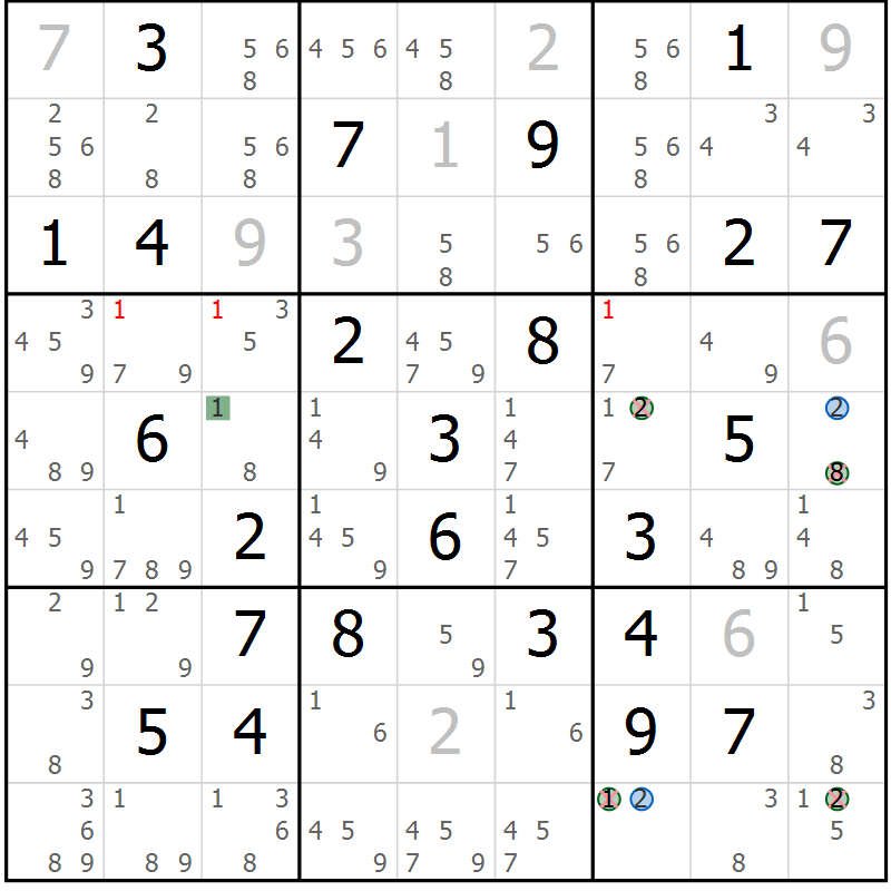 Position des candidats pour la solution de la Gr 52 page 55 du magazine de sudoku Suprême n° 029