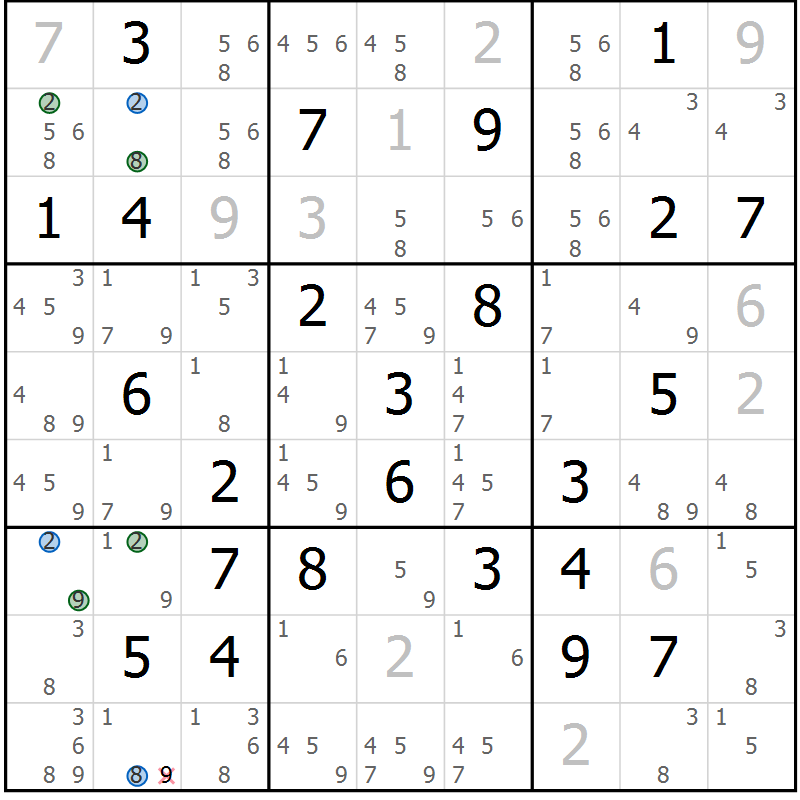 Position des candidats pour la solution de la Gr 52 page 55 du magazine de sudoku Suprême n° 029
