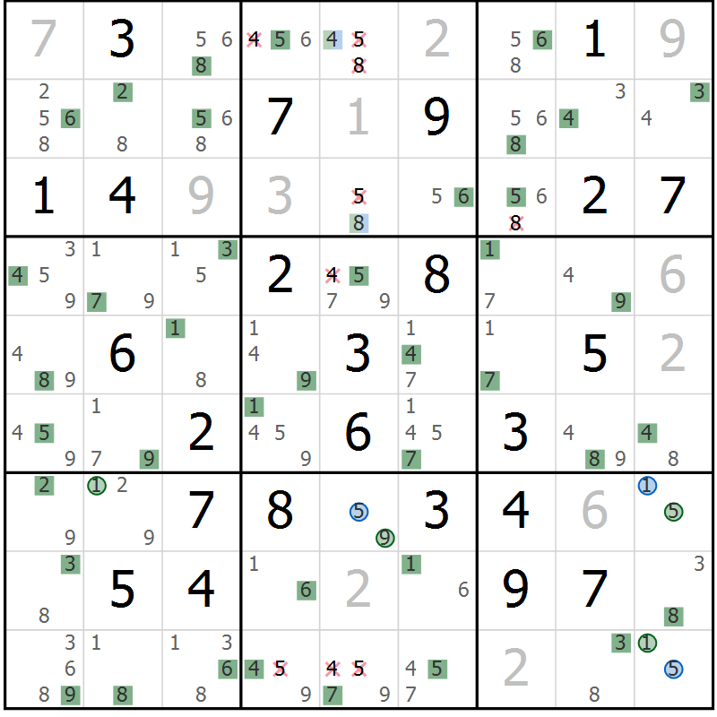 Position des candidats pour la solution de la Gr 52 page 55 du magazine de sudoku Suprême n° 029