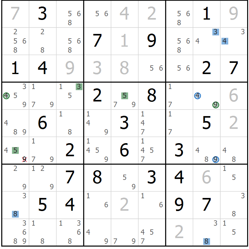 Position des candidats pour la solution de la Gr 52 page 55 du magazine de sudoku Suprême n° 029