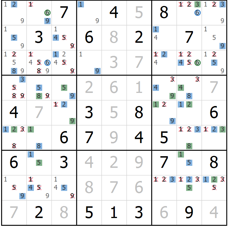 Position des candidats pour la solution de la Gr 53 page 56 du magazine de sudoku Suprême n° 029