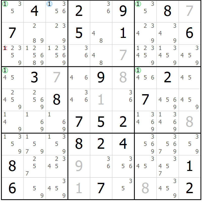 Position des candidats pour la solution de la Gr 55 page 58 du magazine de sudoku Suprême n° 029