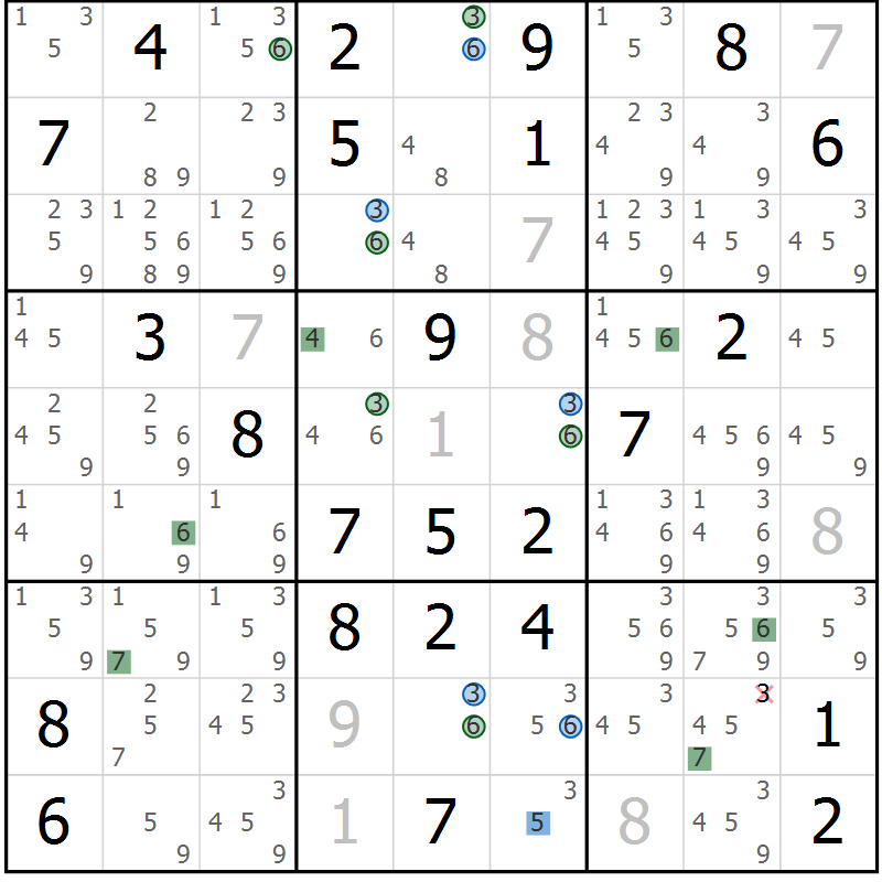 Position des candidats pour la solution de la Gr 55 page 58 du magazine de sudoku Suprême n° 029