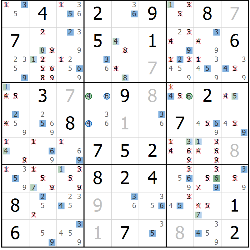 Position des candidats pour la solution de la Gr 55 page 58 du magazine de sudoku Suprême n° 029