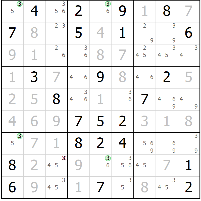 Position des candidats pour la solution de la Gr 55 page 58 du magazine de sudoku Suprême n° 029