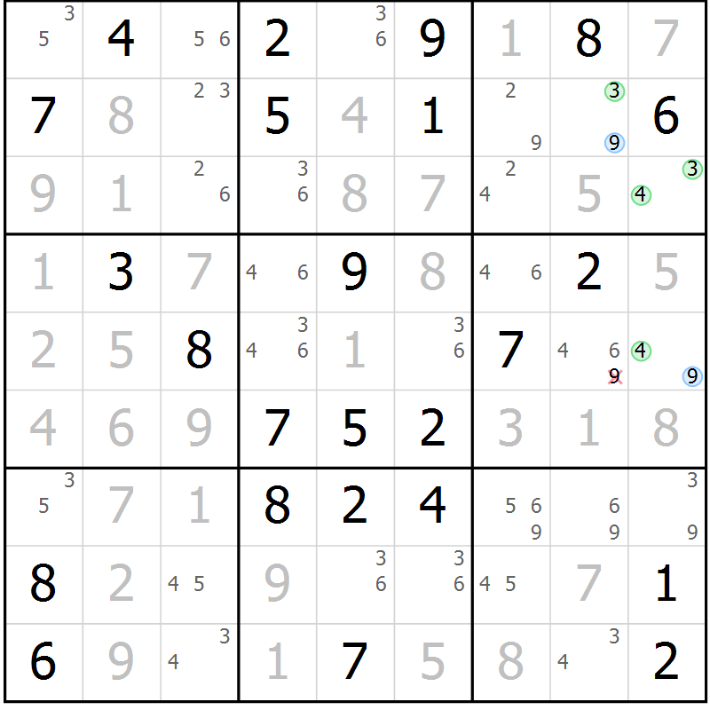 Position des candidats pour la solution de la Gr 55 page 58 du magazine de sudoku Suprême n° 029