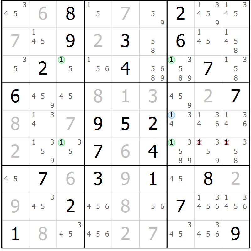 Position des candidats pour la solution de la Gr 56 page 59 du magazine de sudoku Suprême n° 029