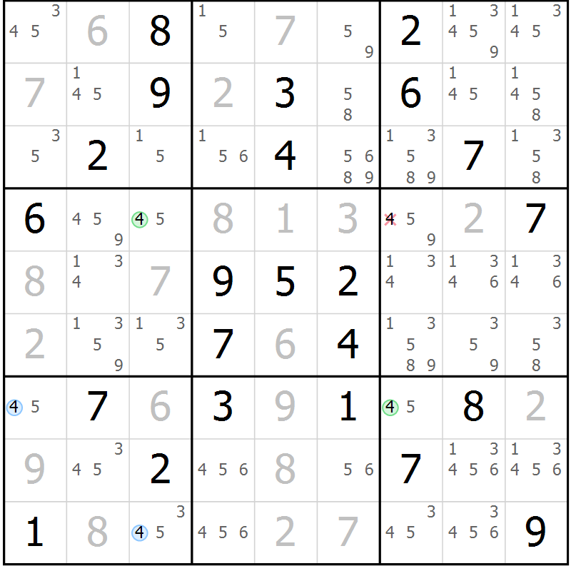 Position des candidats pour la solution de la Gr 56 page 59 du magazine de sudoku Suprême n° 029